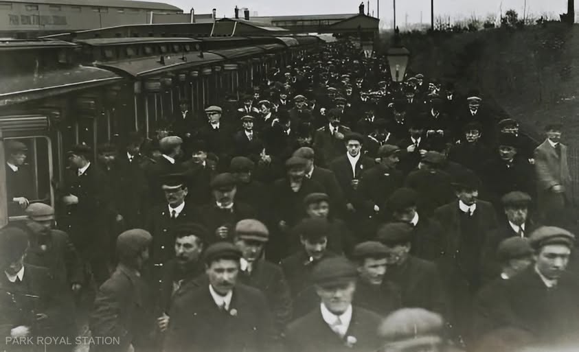 rangers fans at park royal  station 1908.jpg